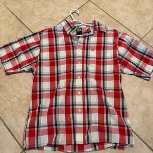 Southpole Authentic Collection Men's Red and White Plaid Short Sleeve Button Dow